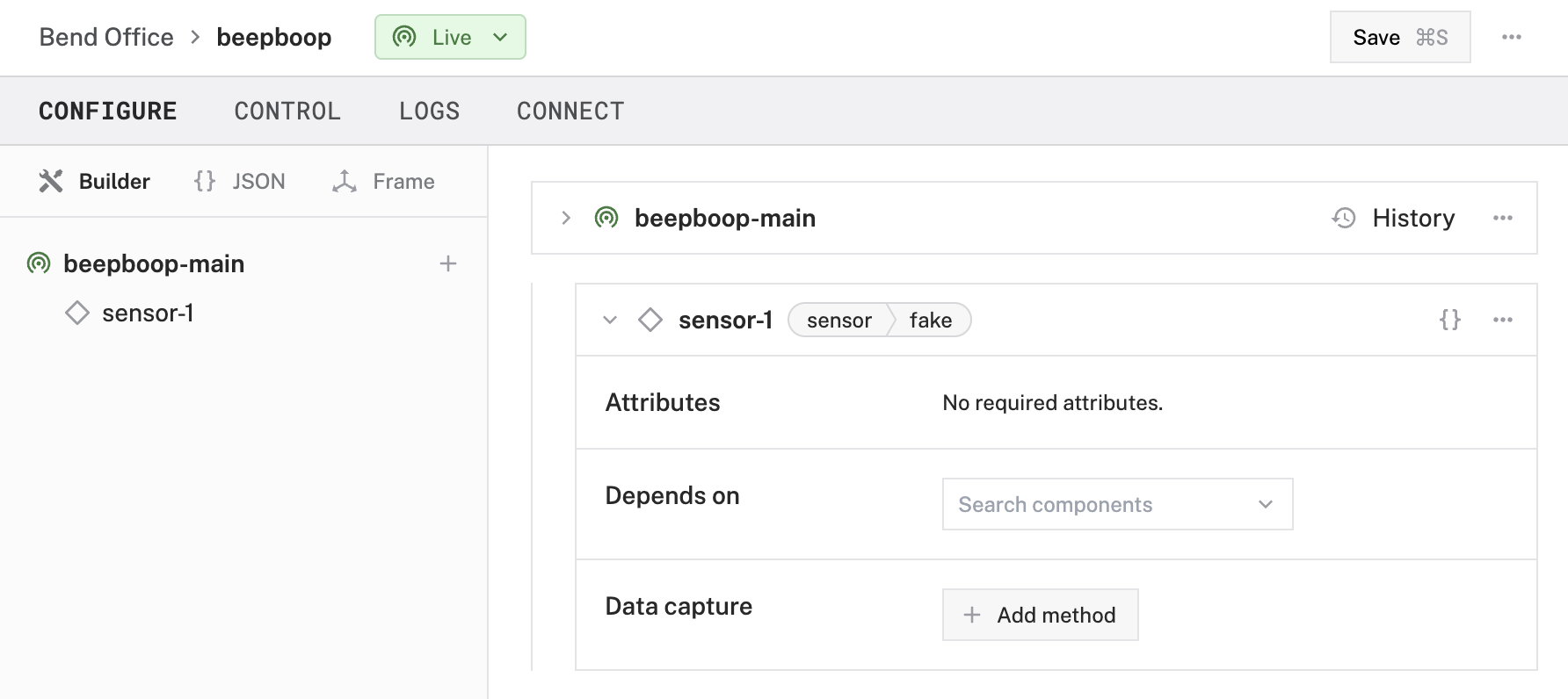 An example configuration for a fake sensor. Attributes are left blank.